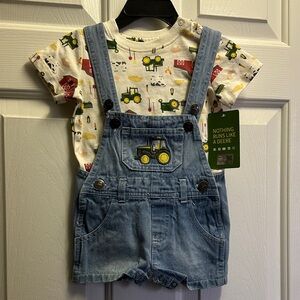 John Deere Denim Overalls with Farm Print Shirt